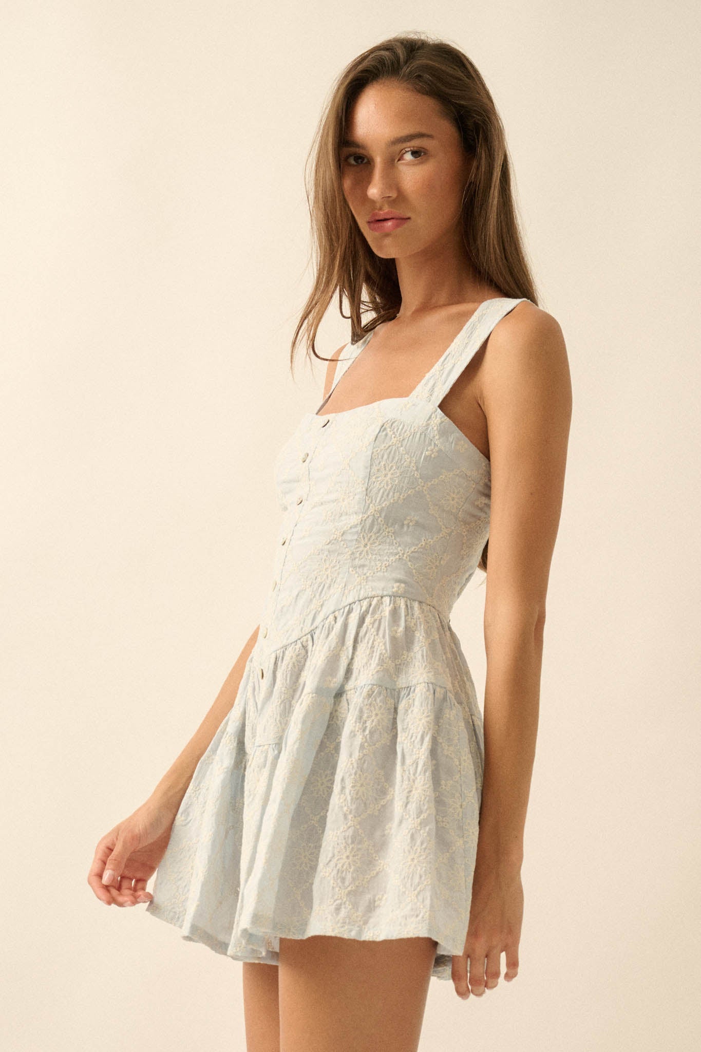 Flirty Blooms Embroidered Tiered Ruffle Romper