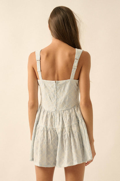 Flirty Blooms Embroidered Tiered Ruffle Romper