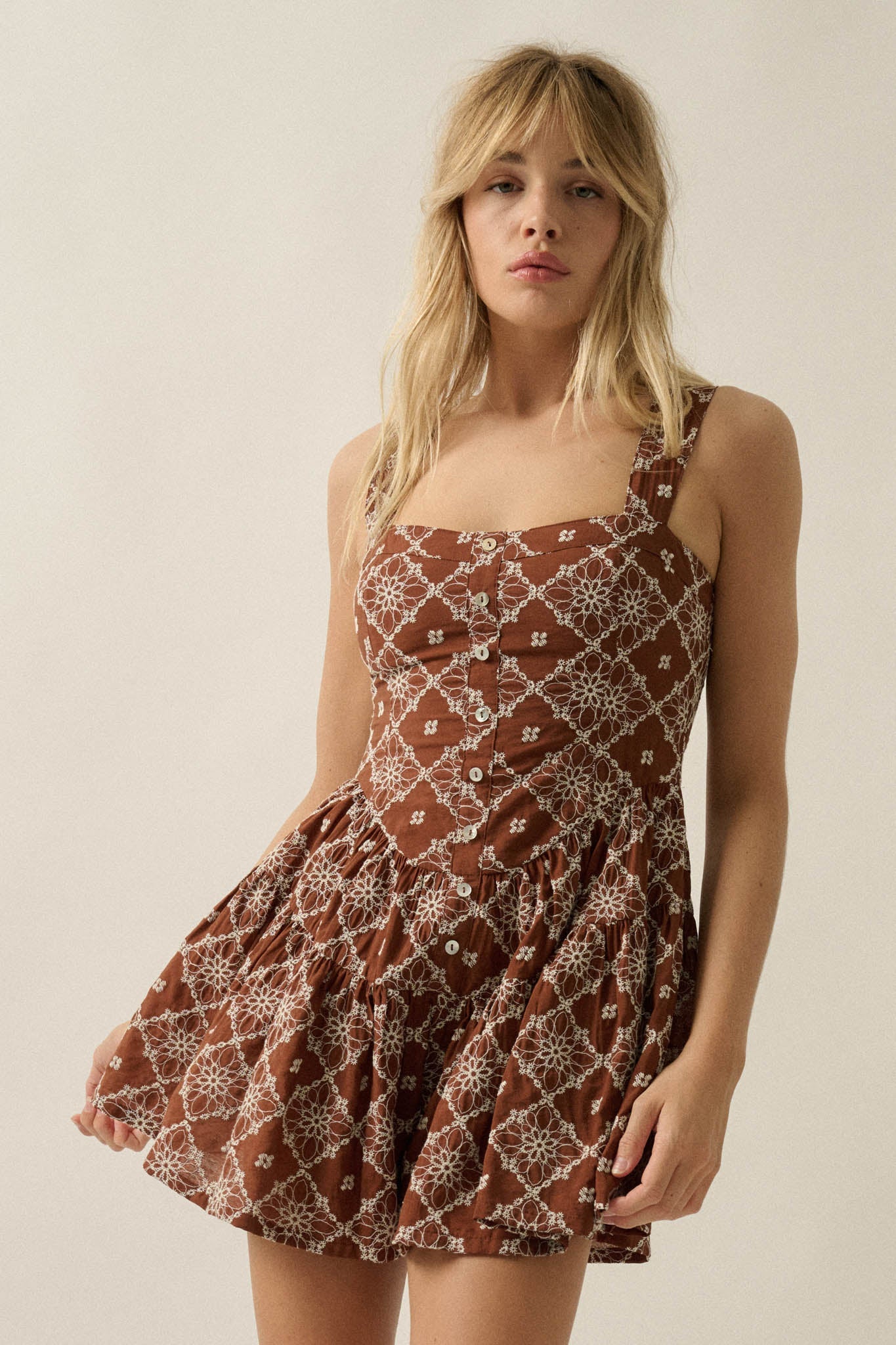 Flirty Blooms Embroidered Tiered Ruffle Romper