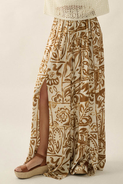Beautiful Nomad Abstract Floral-Print Split-Hem Pants