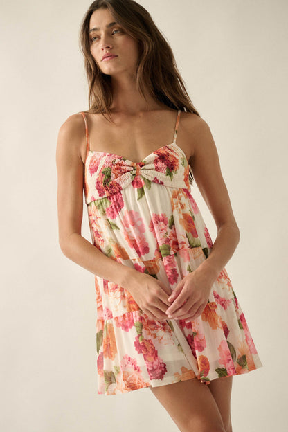 Enchanted Garden Floral Mesh Tiered Babydoll Romper