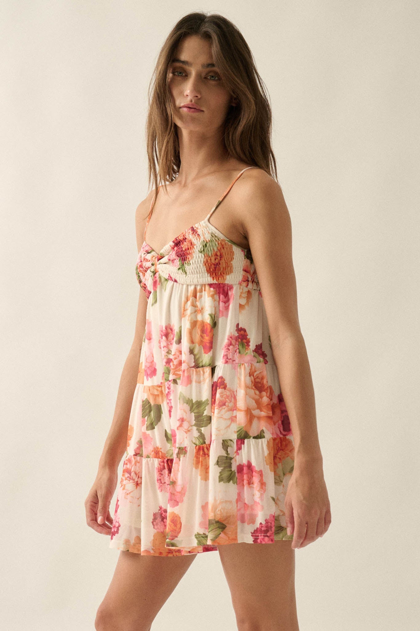 Enchanted Garden Floral Mesh Tiered Babydoll Romper