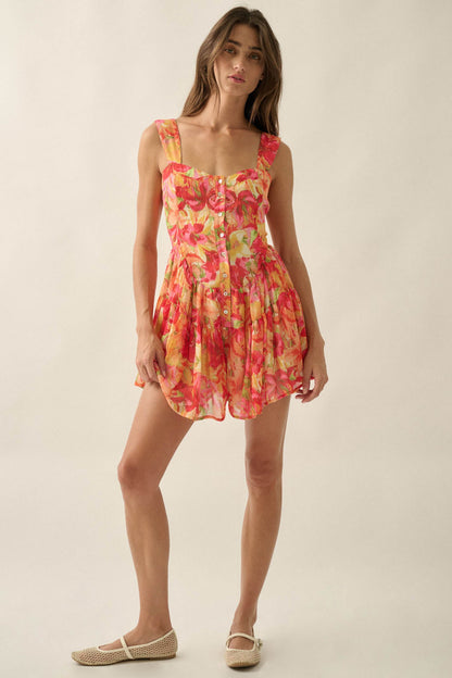 Blooming Citrine Floral Chiffon Tiered Ruffle Romper