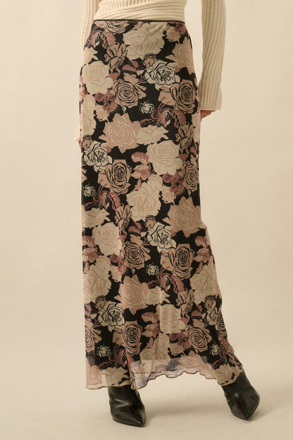 Evening Blooms Floral Mesh Maxi Skirt