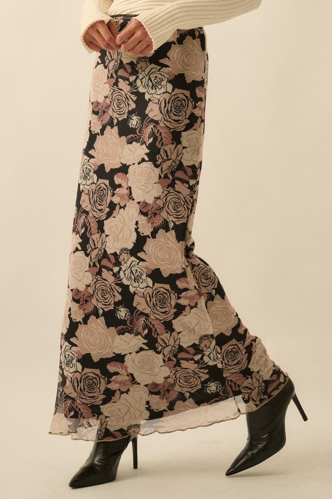 Evening Blooms Floral Mesh Maxi Skirt