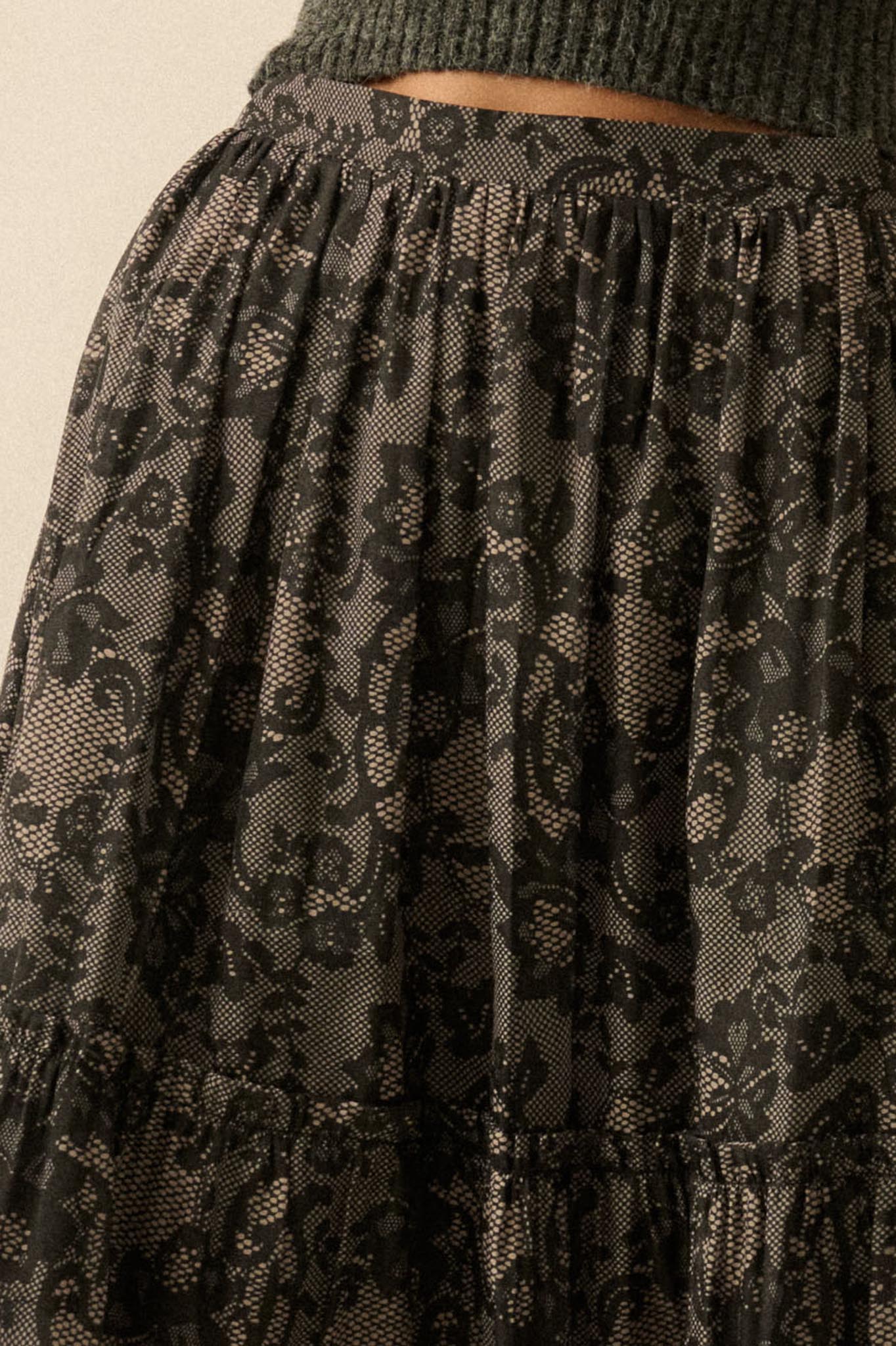 Into the Night Lace-Print Organza Maxi Skirt