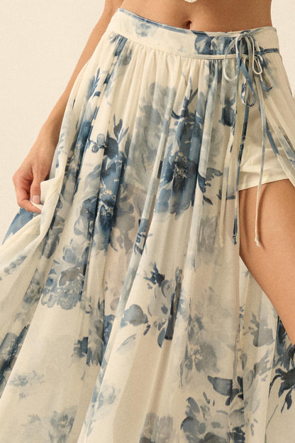 Elegant Embrace Floral Chiffon Wrap Maxi Skort