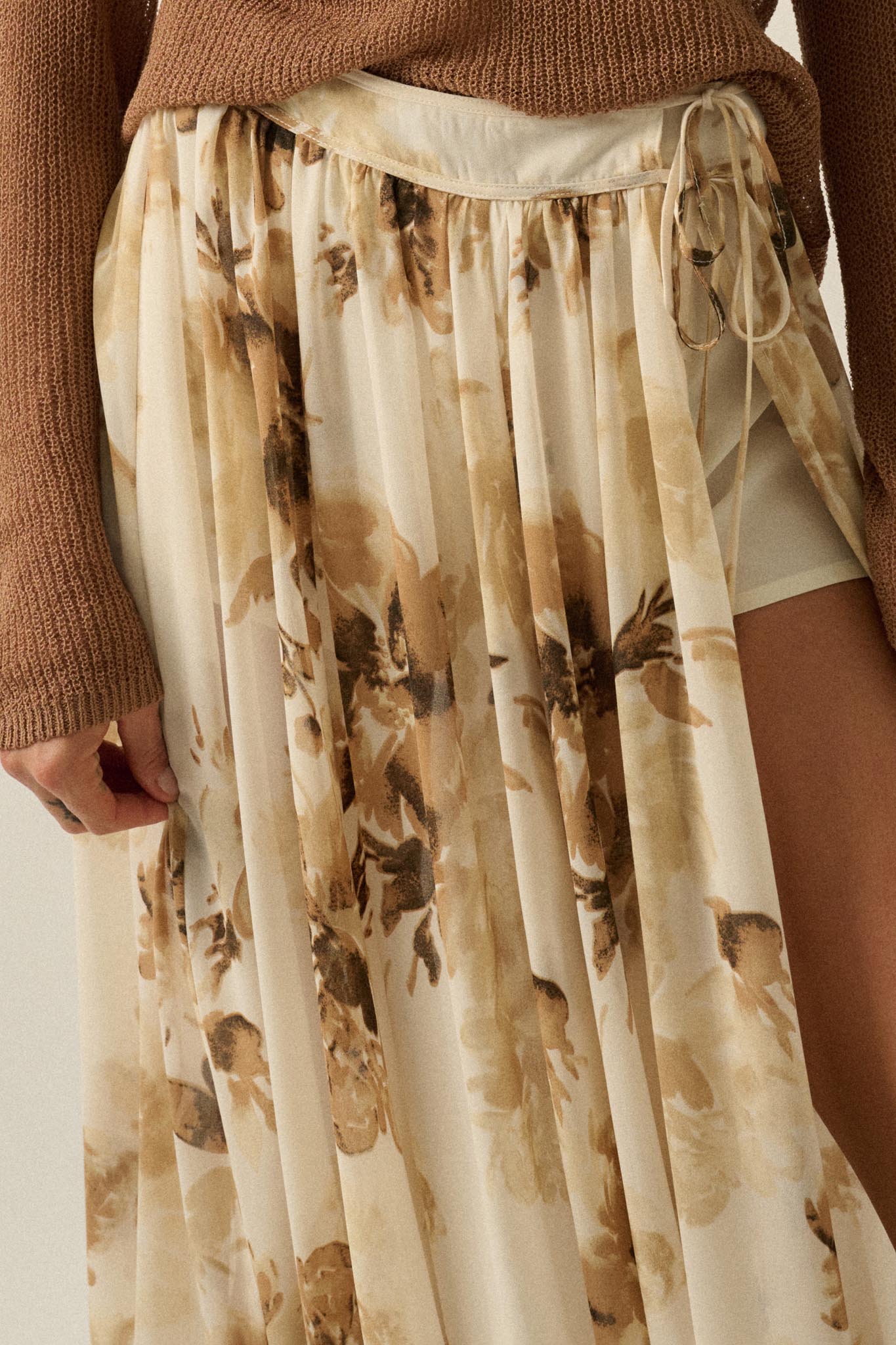Elegant Embrace Floral Chiffon Wrap Maxi Skort