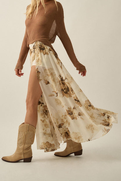 Elegant Embrace Floral Chiffon Wrap Maxi Skort