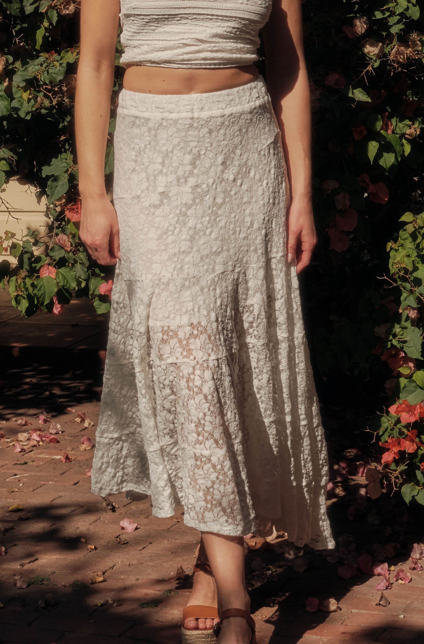 Dreamy Day Floral Lace Asymmetrical Midi Skirt