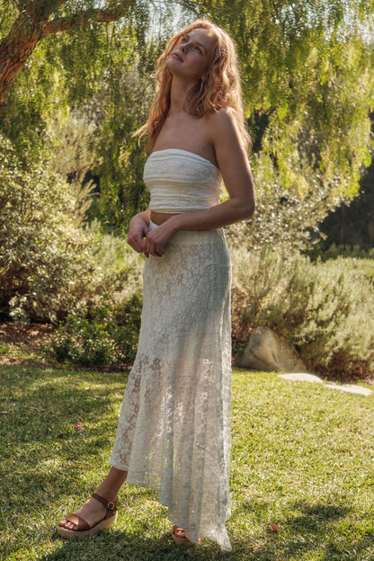 Dreamy Day Floral Lace Asymmetrical Midi Skirt