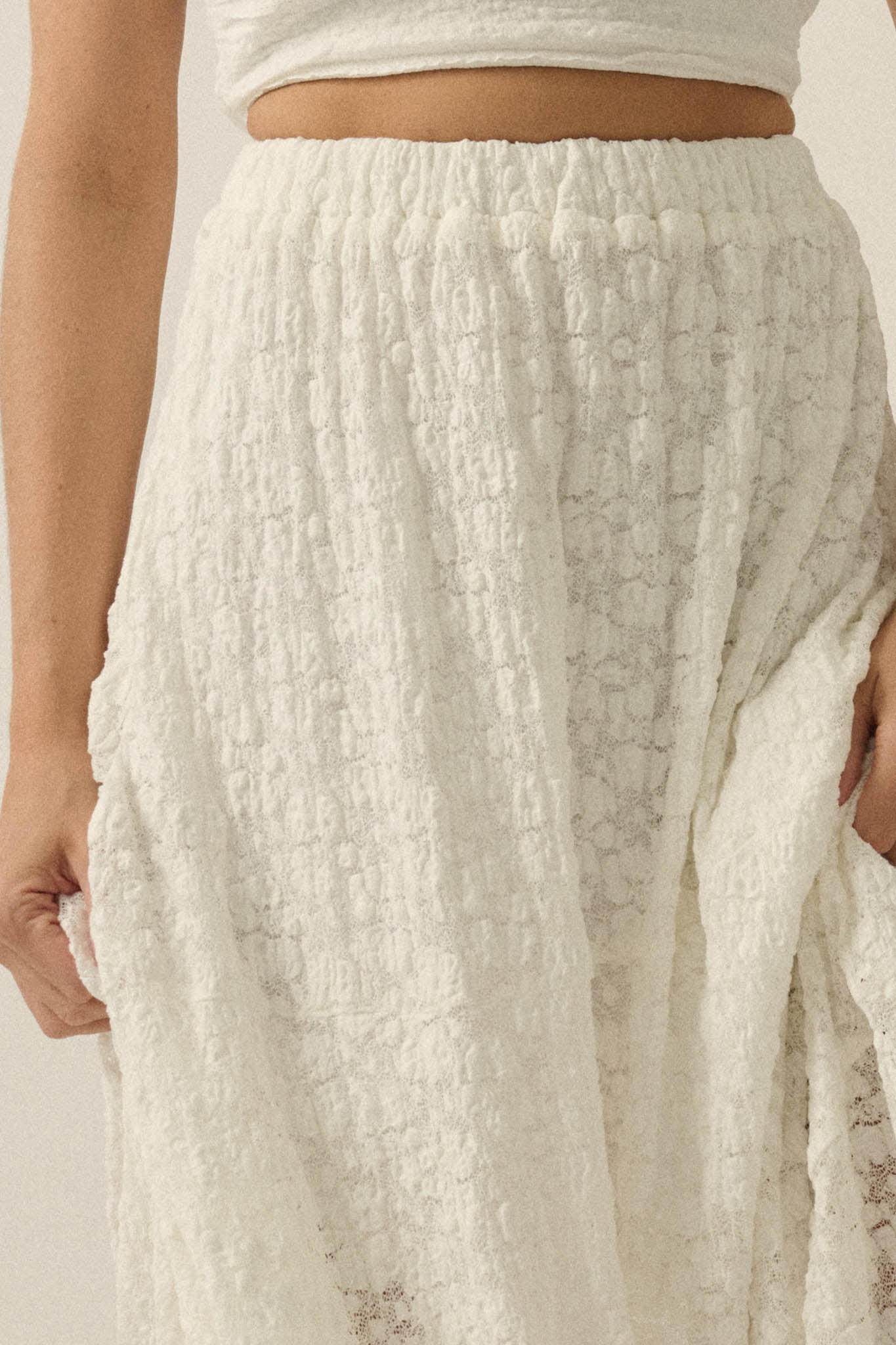 Dreamy Day Floral Lace Asymmetrical Midi Skirt