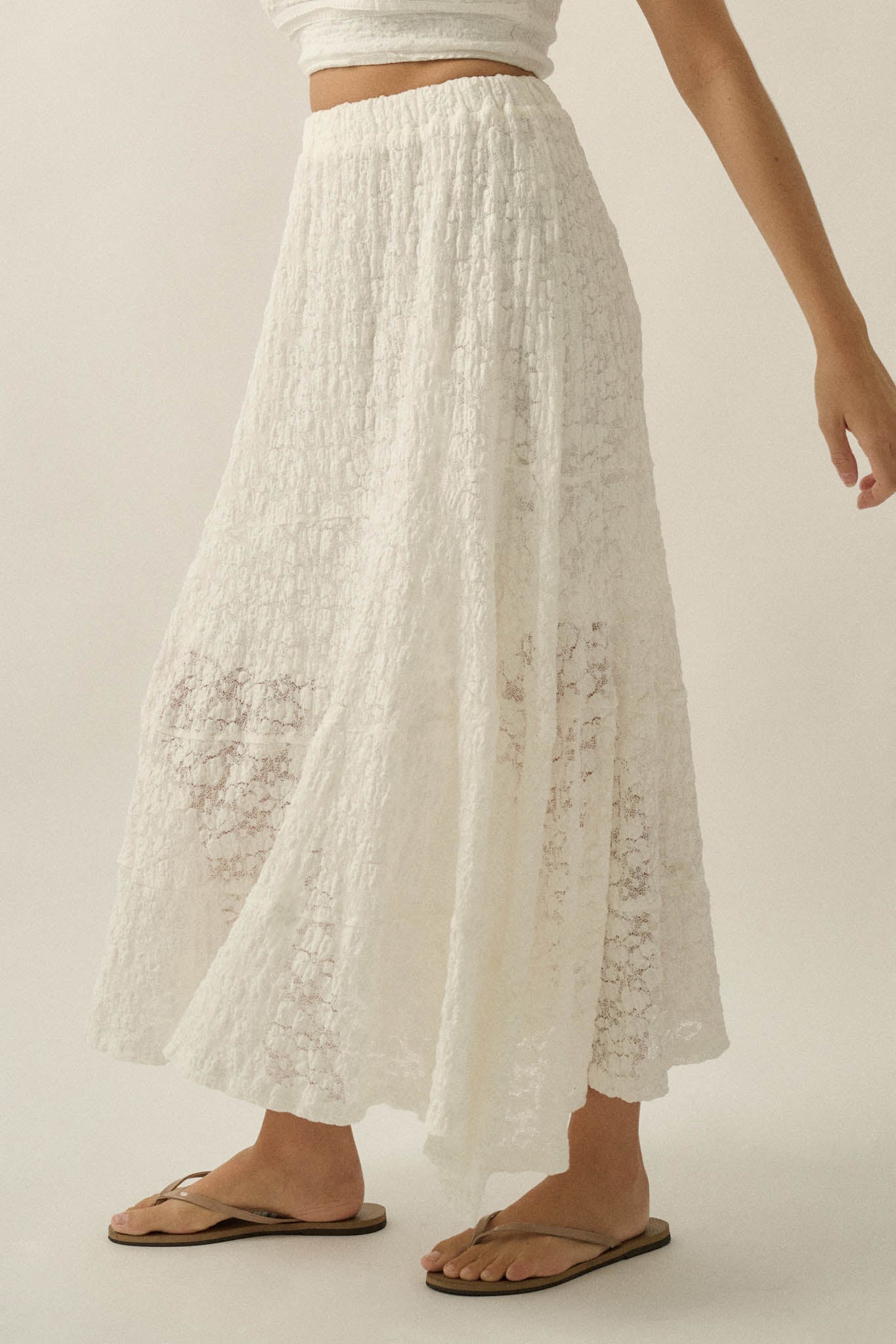 Dreamy Day Floral Lace Asymmetrical Midi Skirt