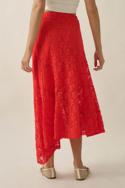 Dreamy Day Floral Lace Asymmetrical Midi Skirt