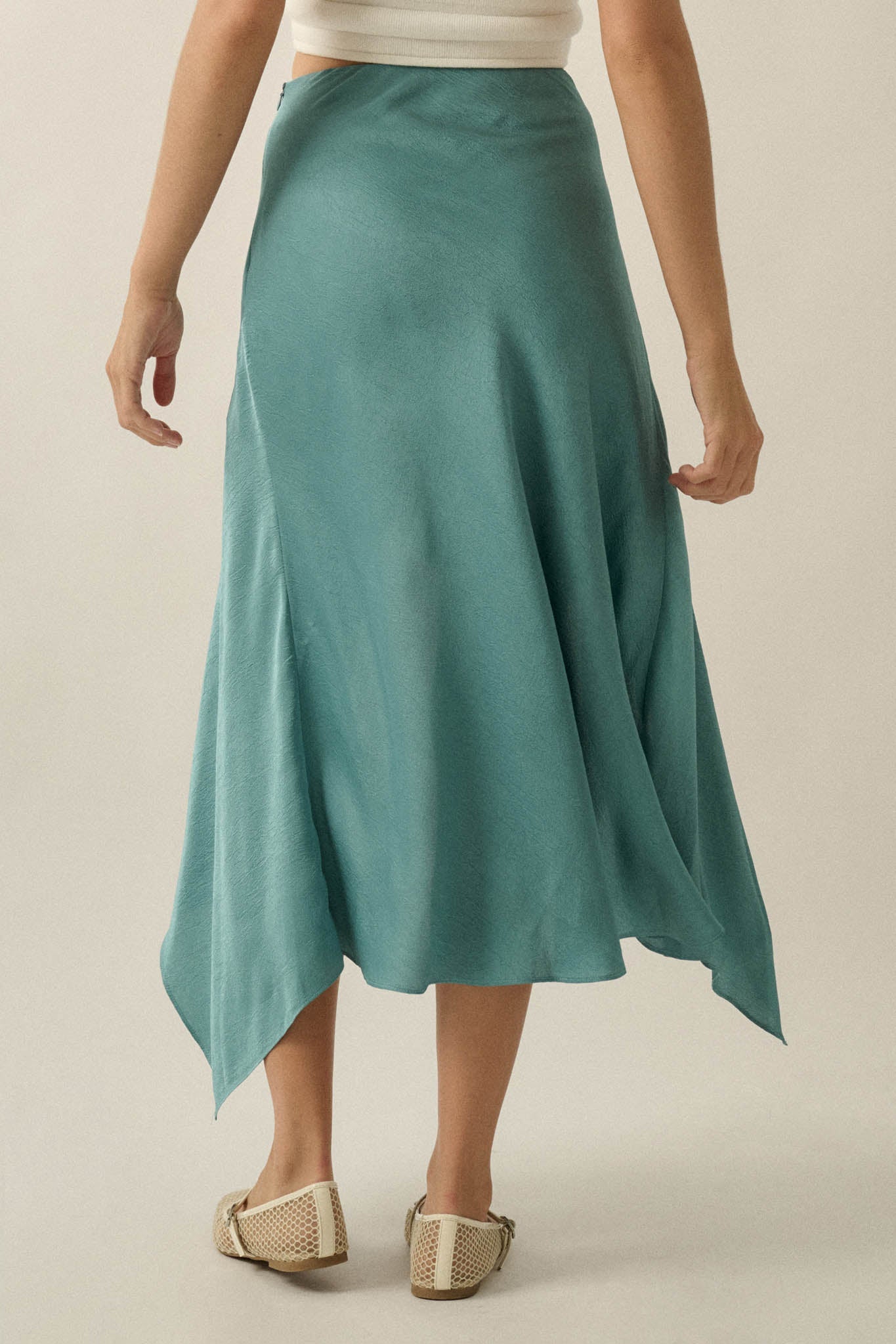 Sashay All Day Satin and Lace High-Low Midi Skirt