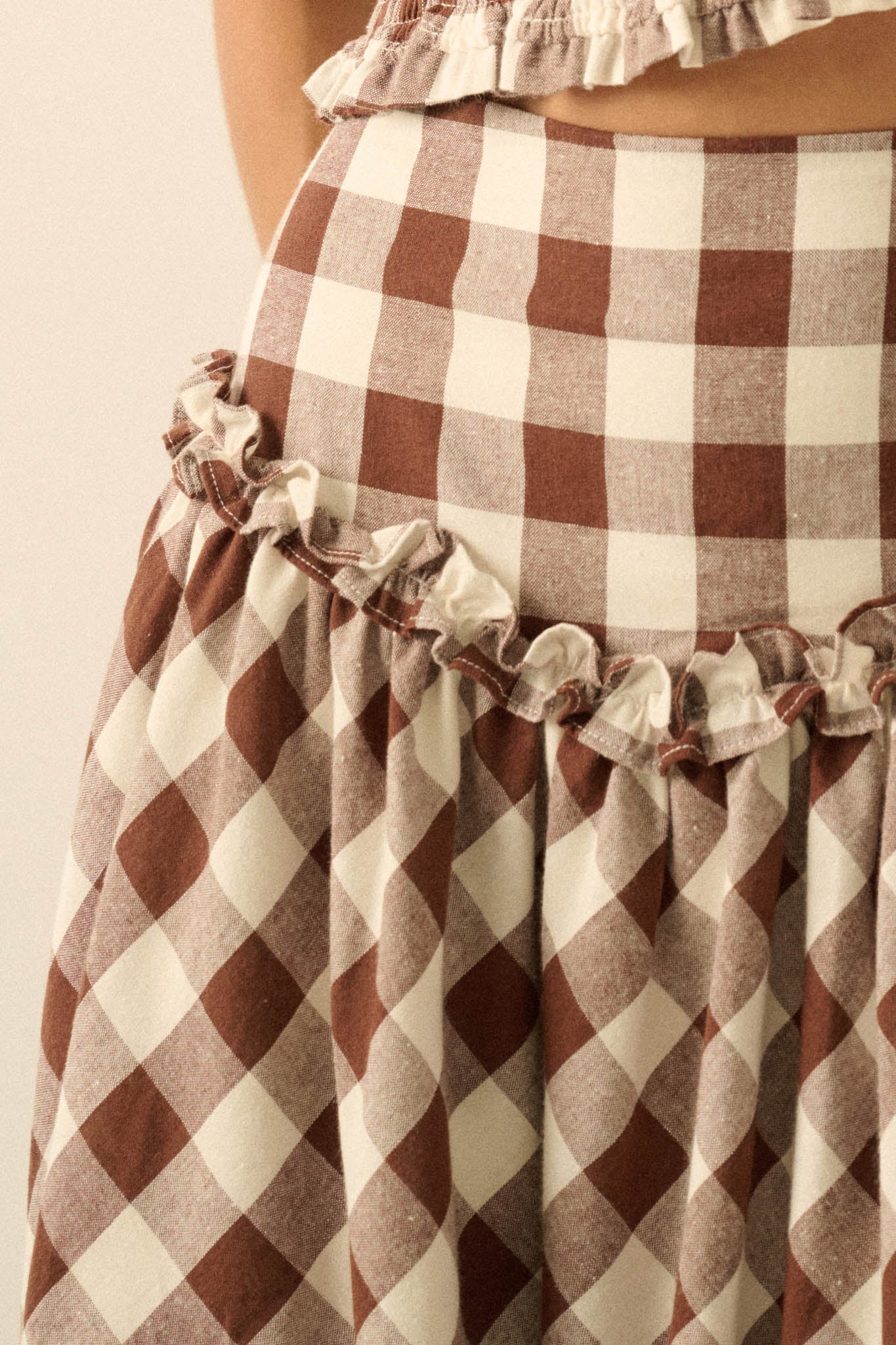 Delicious Days Gingham Plaid Drop-Waist Midi Skirt
