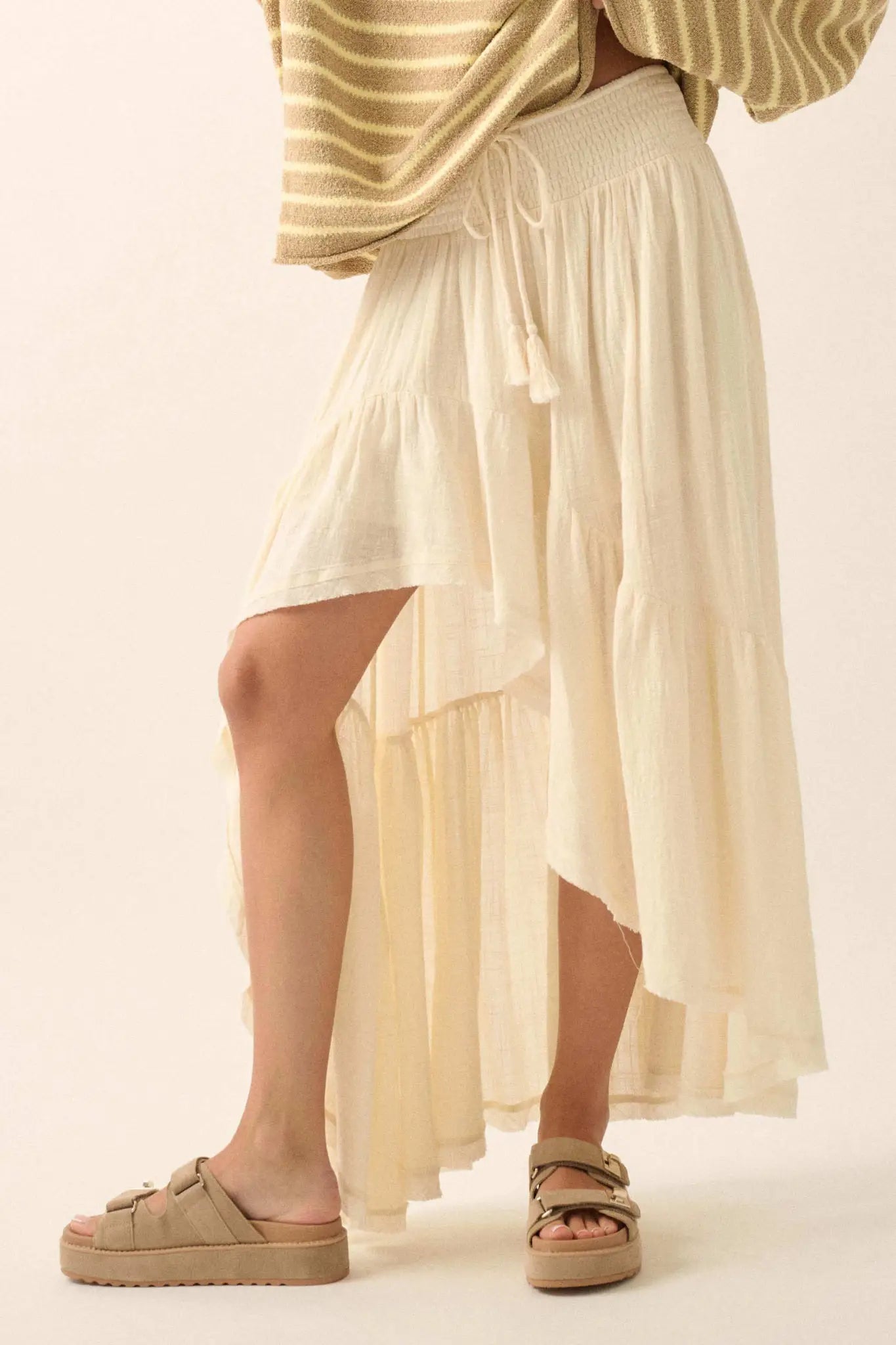 Billowing Breeze High-Low Tiered Ruffle Maxi Skirt