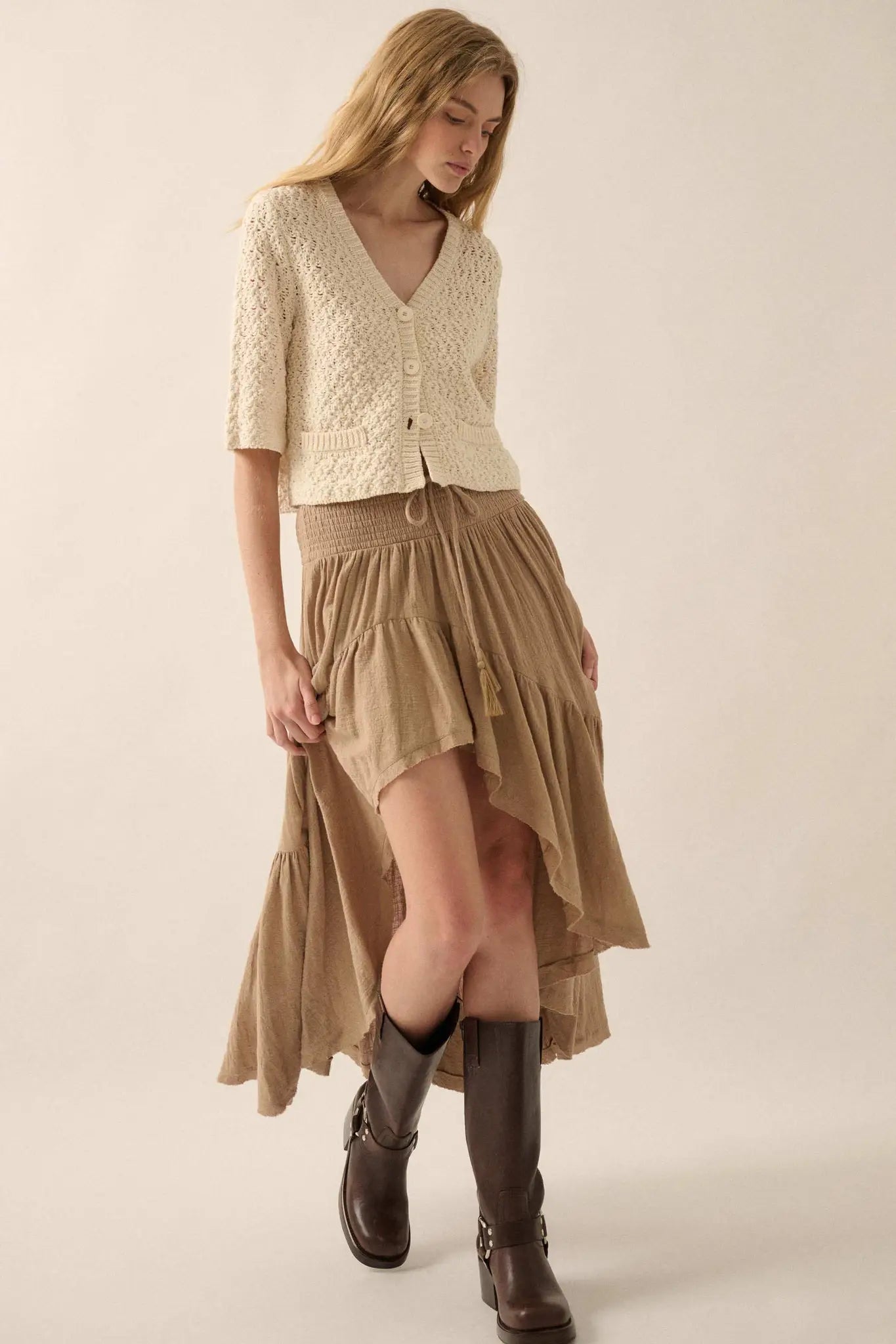 Billowing Breeze High-Low Tiered Ruffle Maxi Skirt