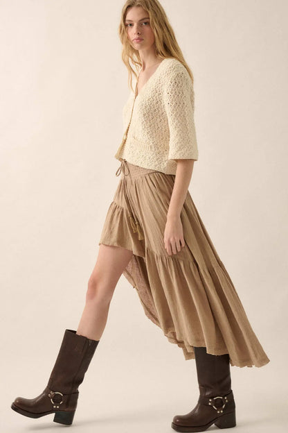 Billowing Breeze High-Low Tiered Ruffle Maxi Skirt