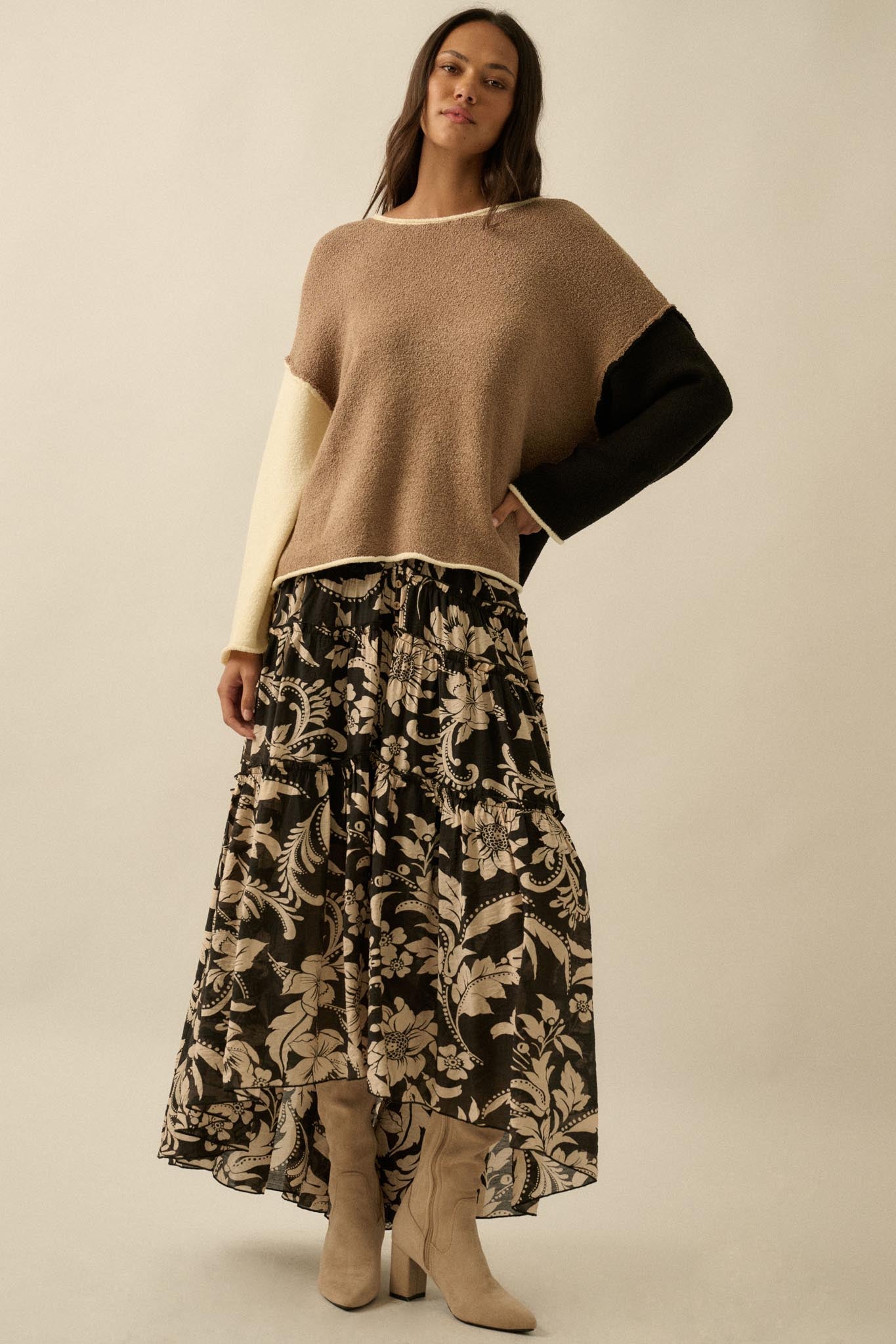 Bohemian Bouquet Floral Chiffon Tiered Maxi Skirt