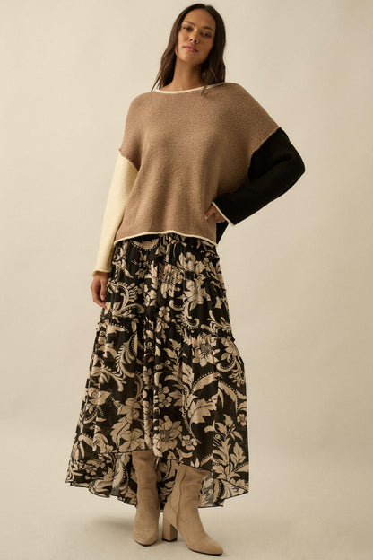 Bohemian Bouquet Floral Chiffon Tiered Maxi Skirt