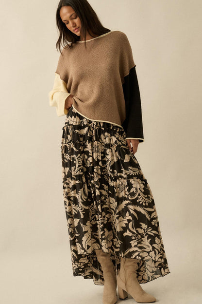 Bohemian Bouquet Floral Chiffon Tiered Maxi Skirt