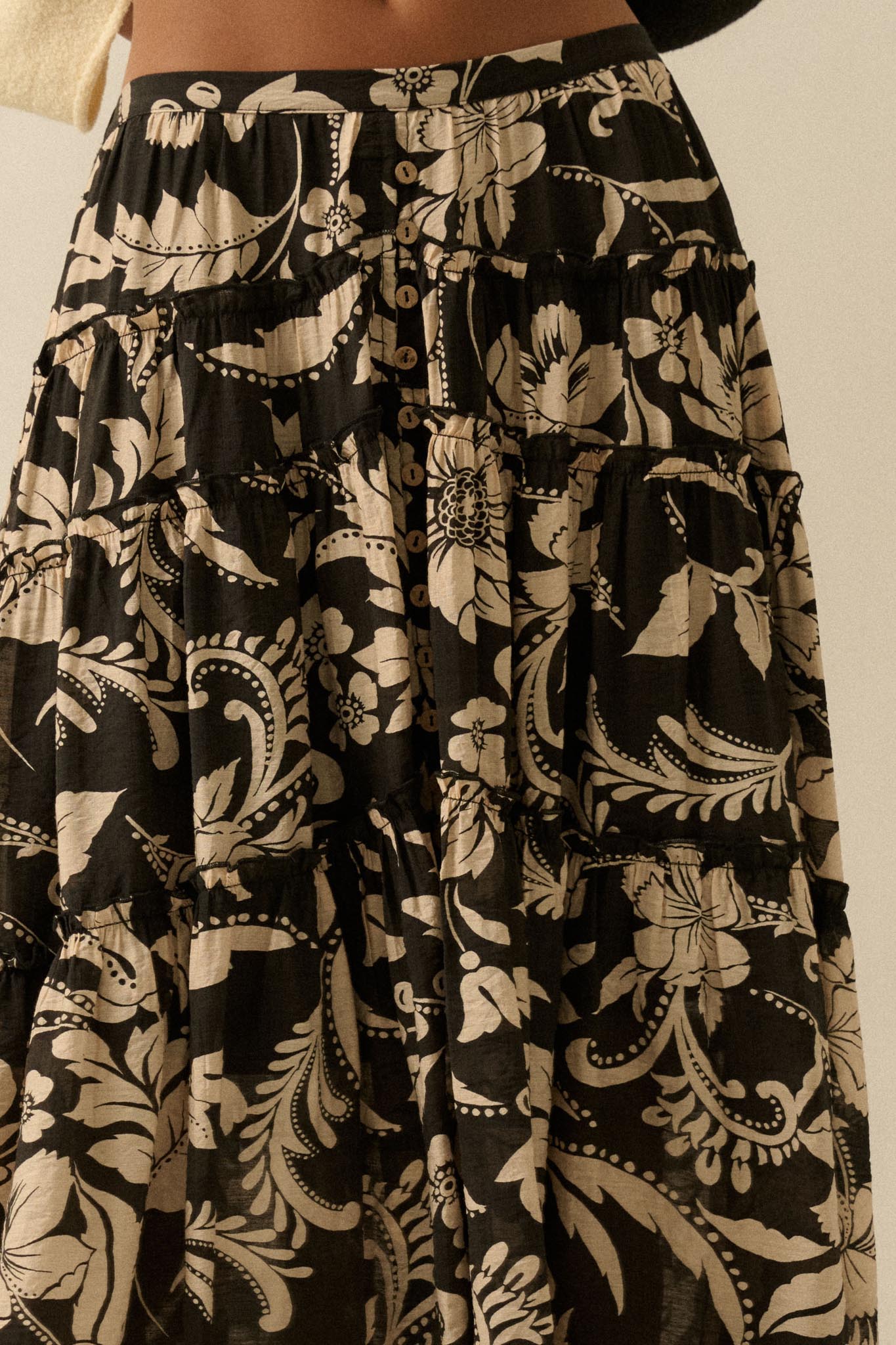Bohemian Bouquet Floral Chiffon Tiered Maxi Skirt