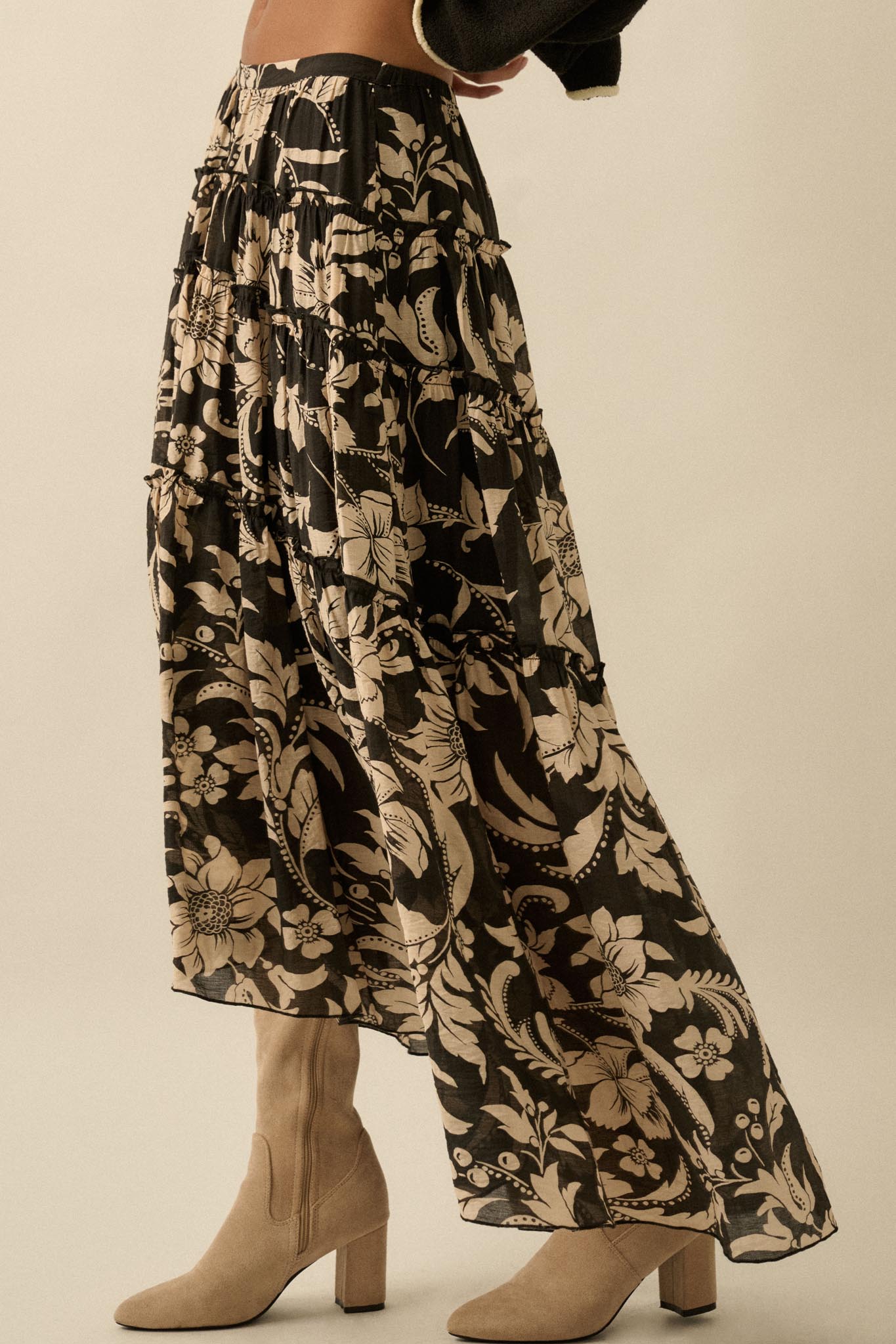 Bohemian Bouquet Floral Chiffon Tiered Maxi Skirt