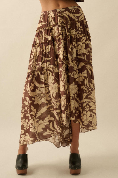 Bohemian Bouquet Floral Chiffon Tiered Maxi Skirt