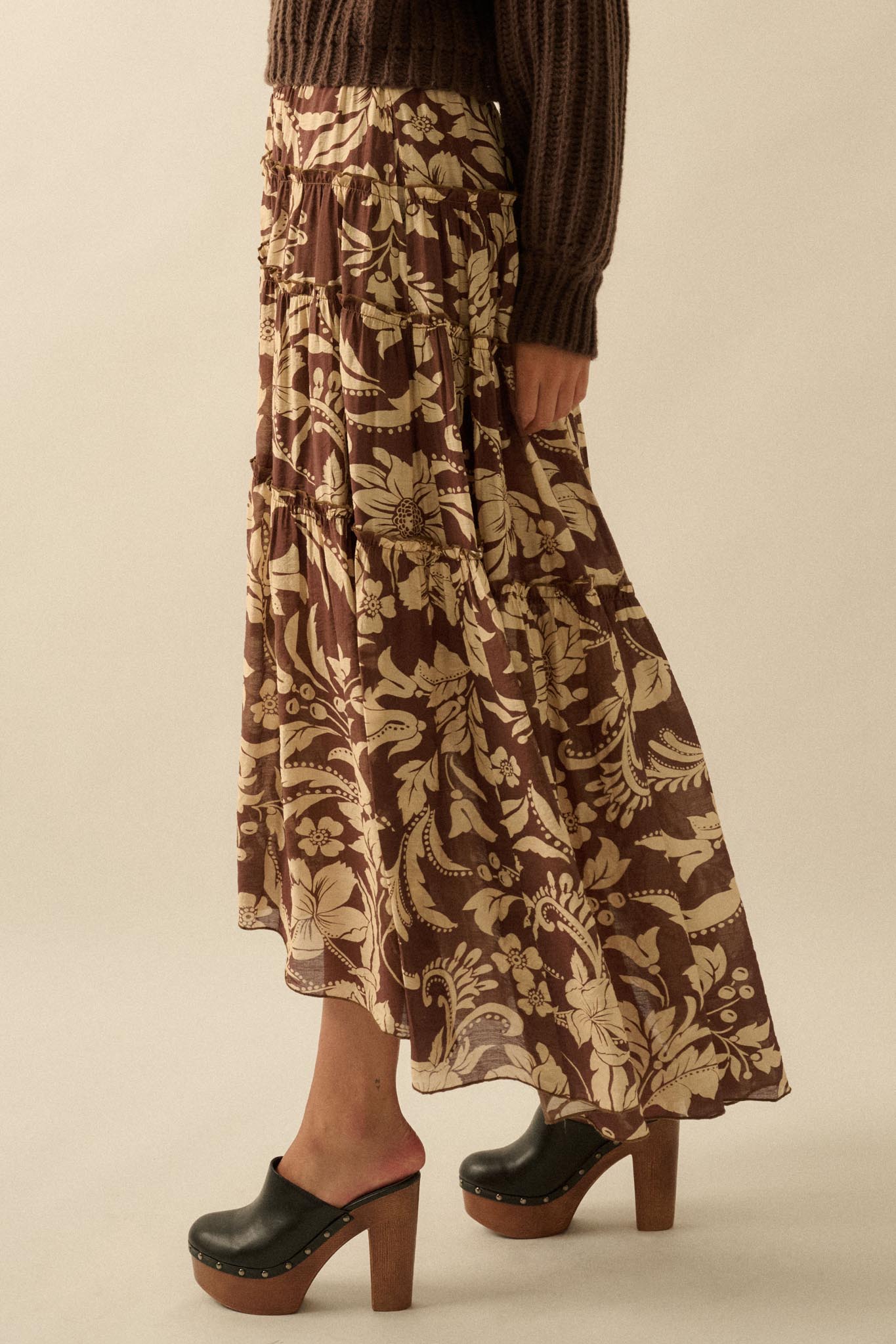 Bohemian Bouquet Floral Chiffon Tiered Maxi Skirt