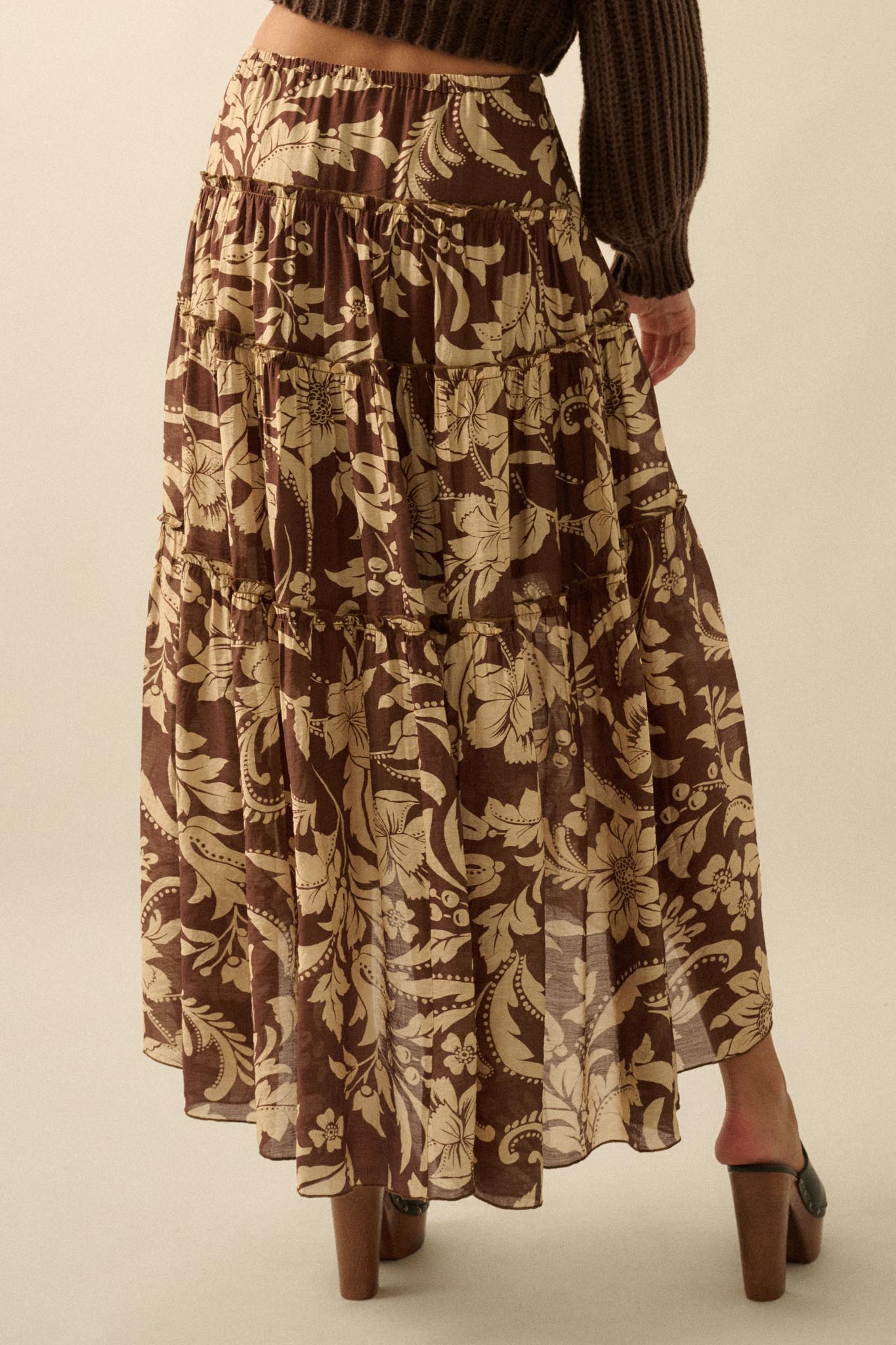 Bohemian Bouquet Floral Chiffon Tiered Maxi Skirt