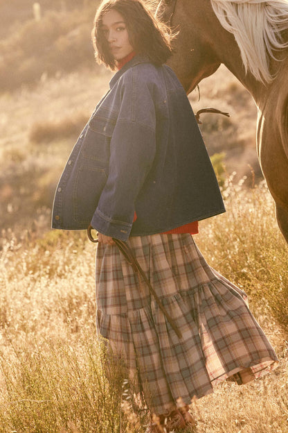 Country Mile Plaid High-Low Ruffle Maxi Skirt