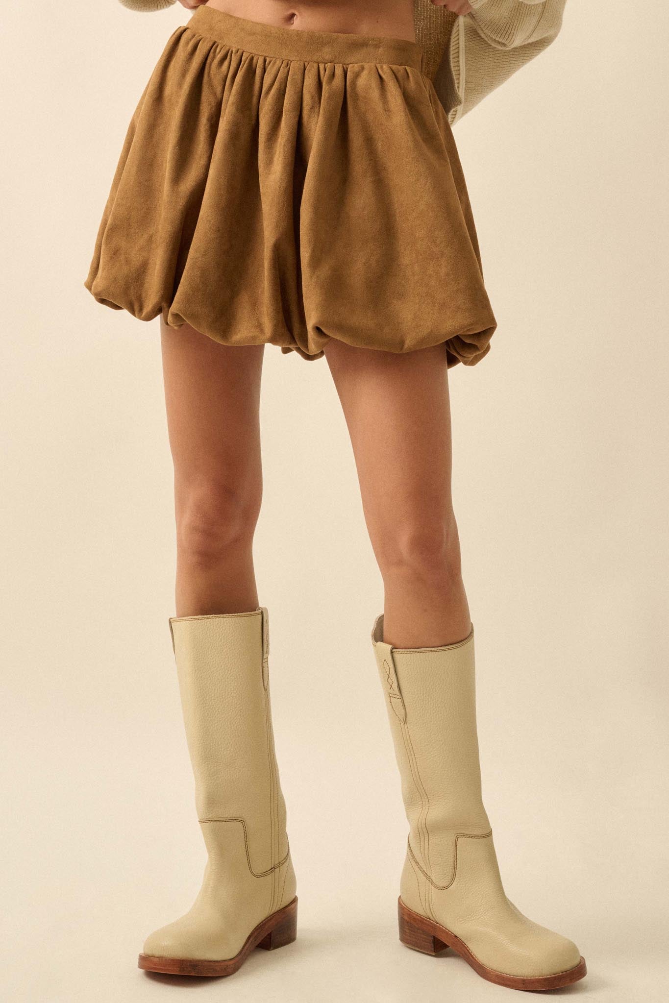 Soft Focus Vegan Suede Bubble Mini Skirt