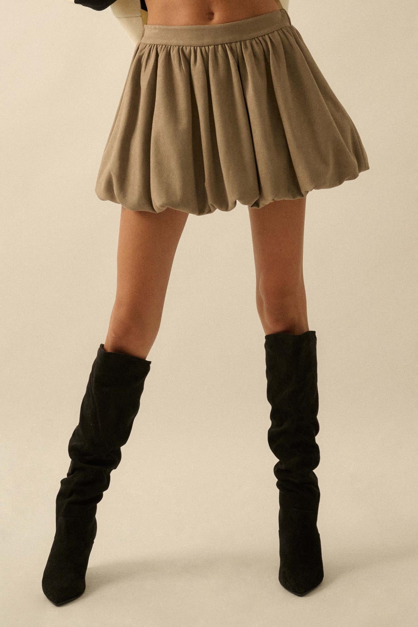 Soft Focus Vegan Suede Bubble Mini Skirt