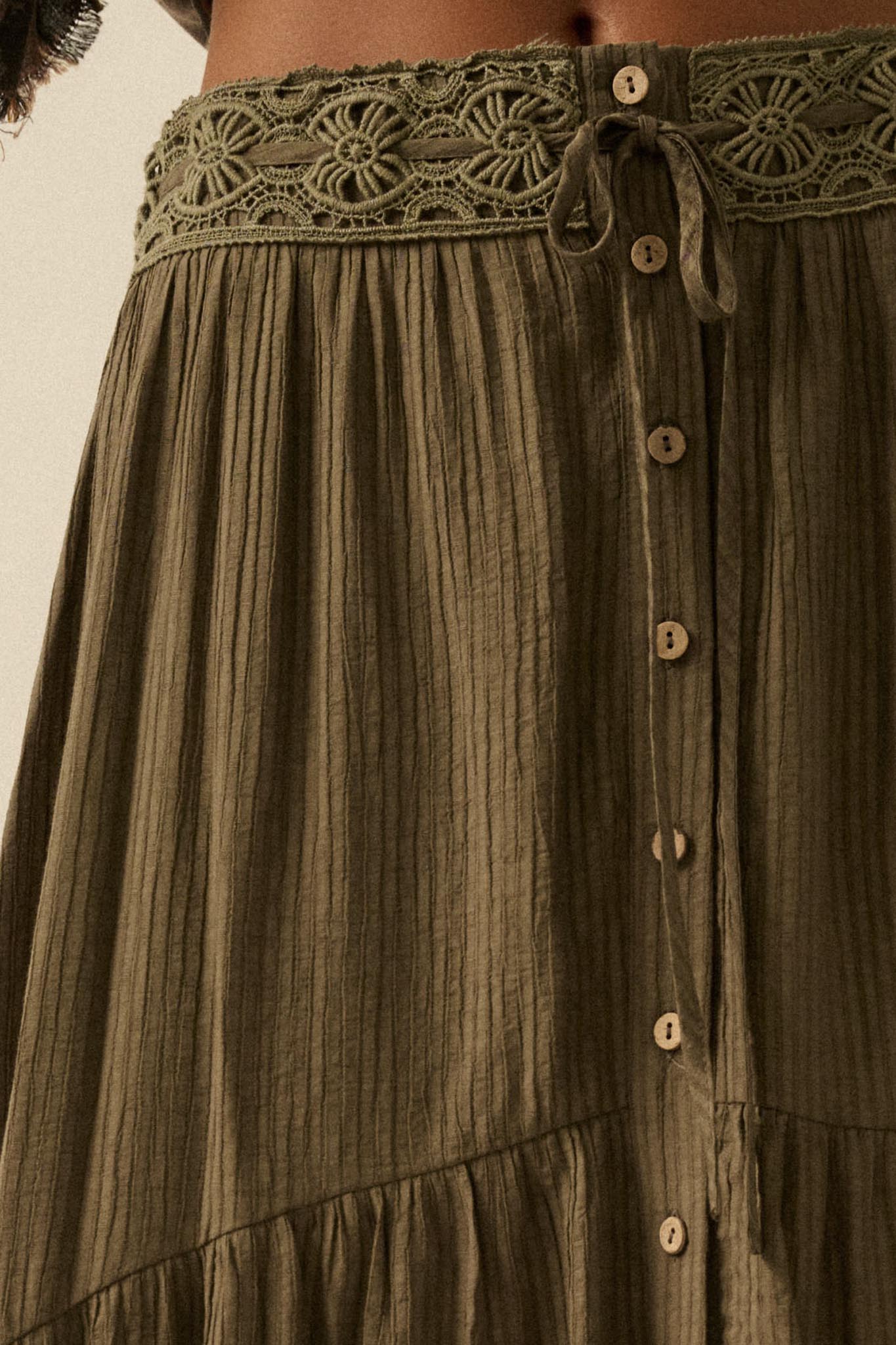 Love You So Button-Front Tiered Ruffle Maxi Skirt