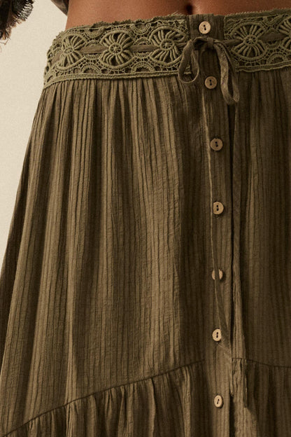 Love You So Button-Front Tiered Ruffle Maxi Skirt