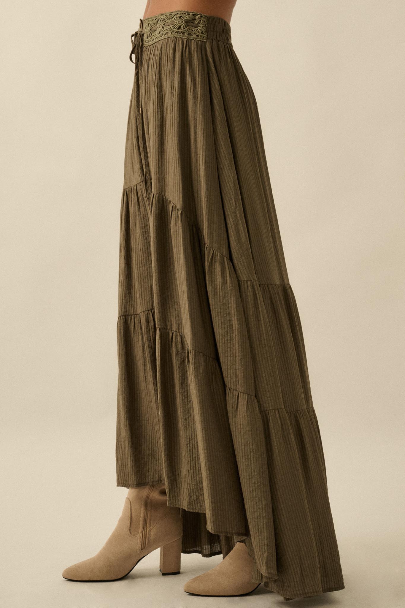 Love You So Button-Front Tiered Ruffle Maxi Skirt