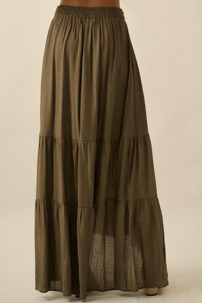 Love You So Button-Front Tiered Ruffle Maxi Skirt