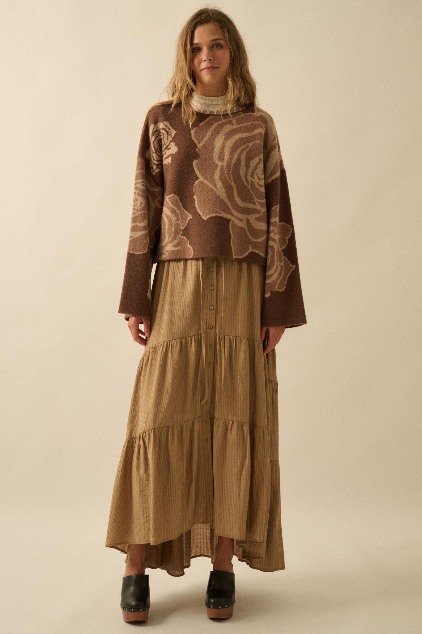 Love You So Button-Front Tiered Ruffle Maxi Skirt
