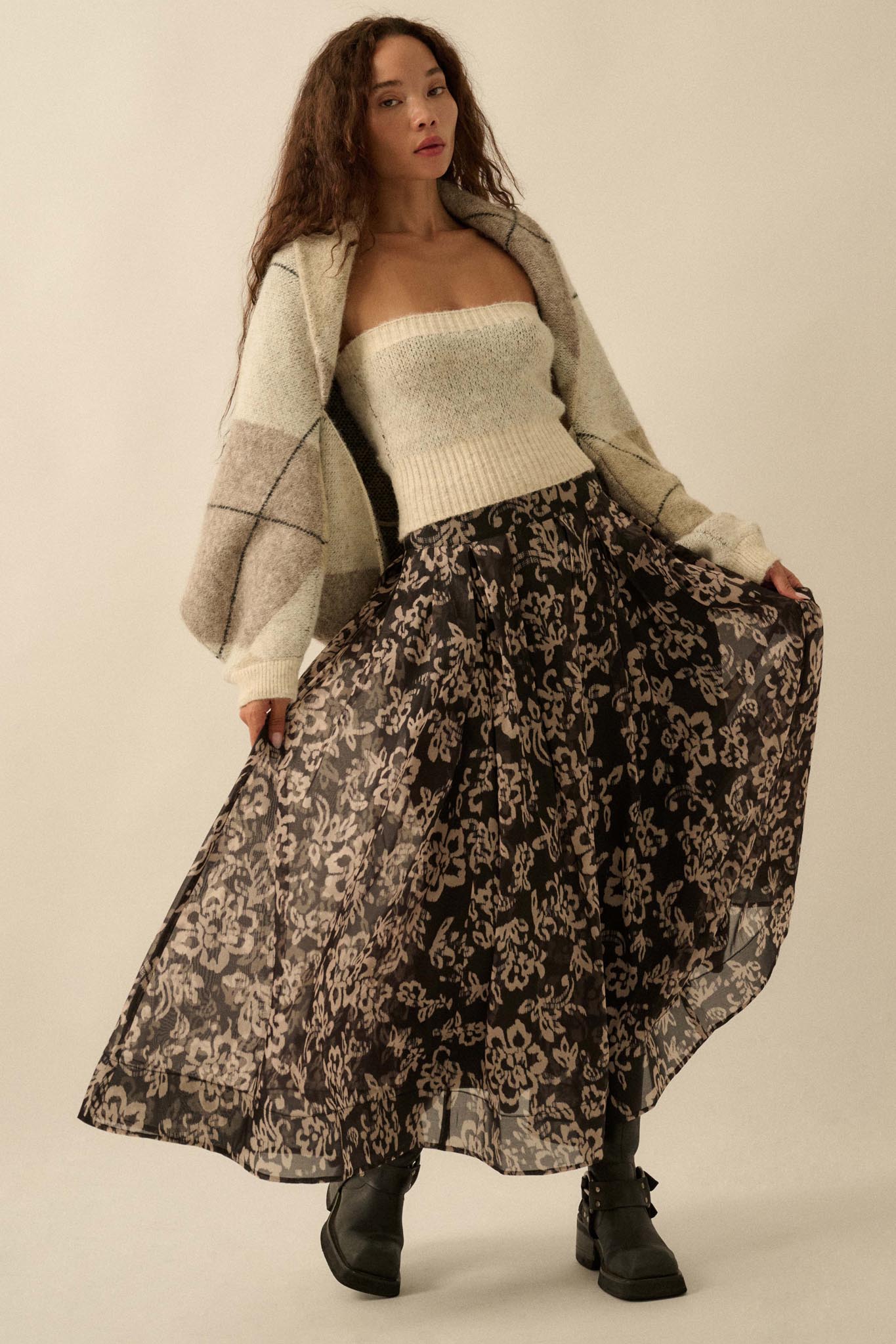 Blooming Grace Floral Organza Circle Midi Skirt