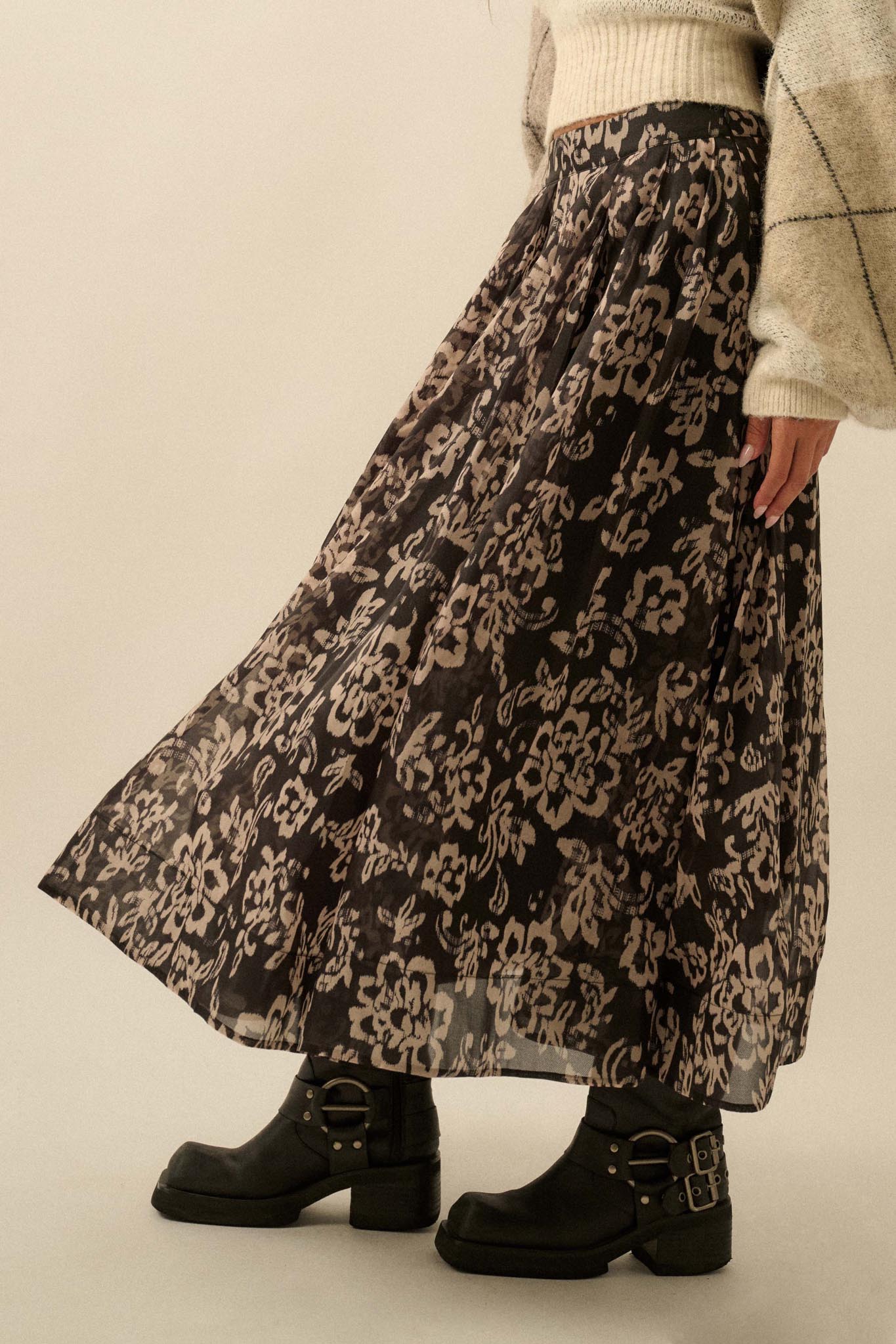 Blooming Grace Floral Organza Circle Midi Skirt