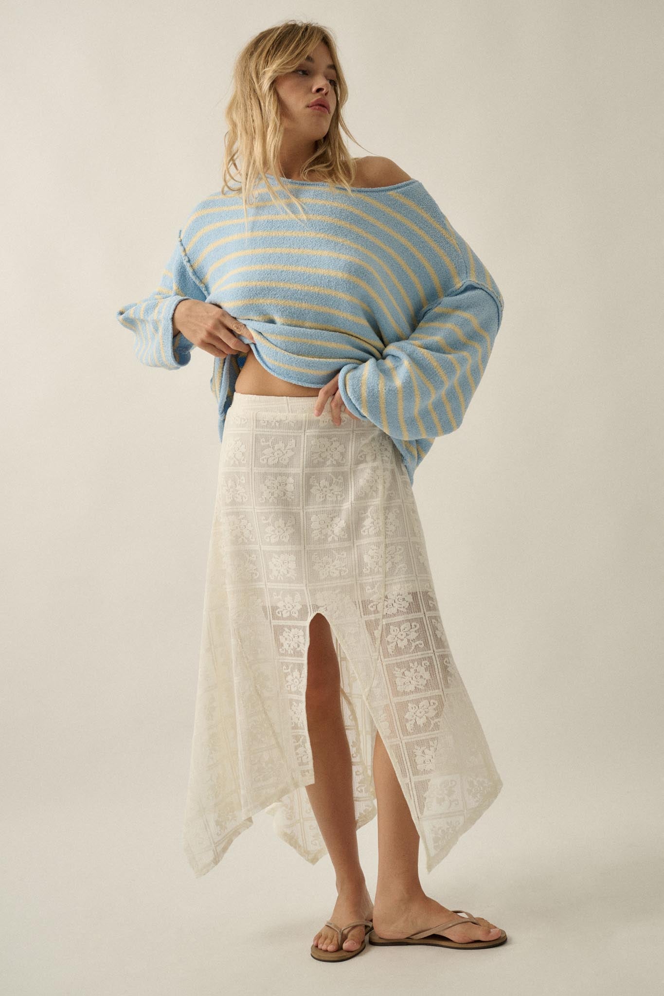 Free Your Soul Floral Lace Handkerchief Midi Skirt