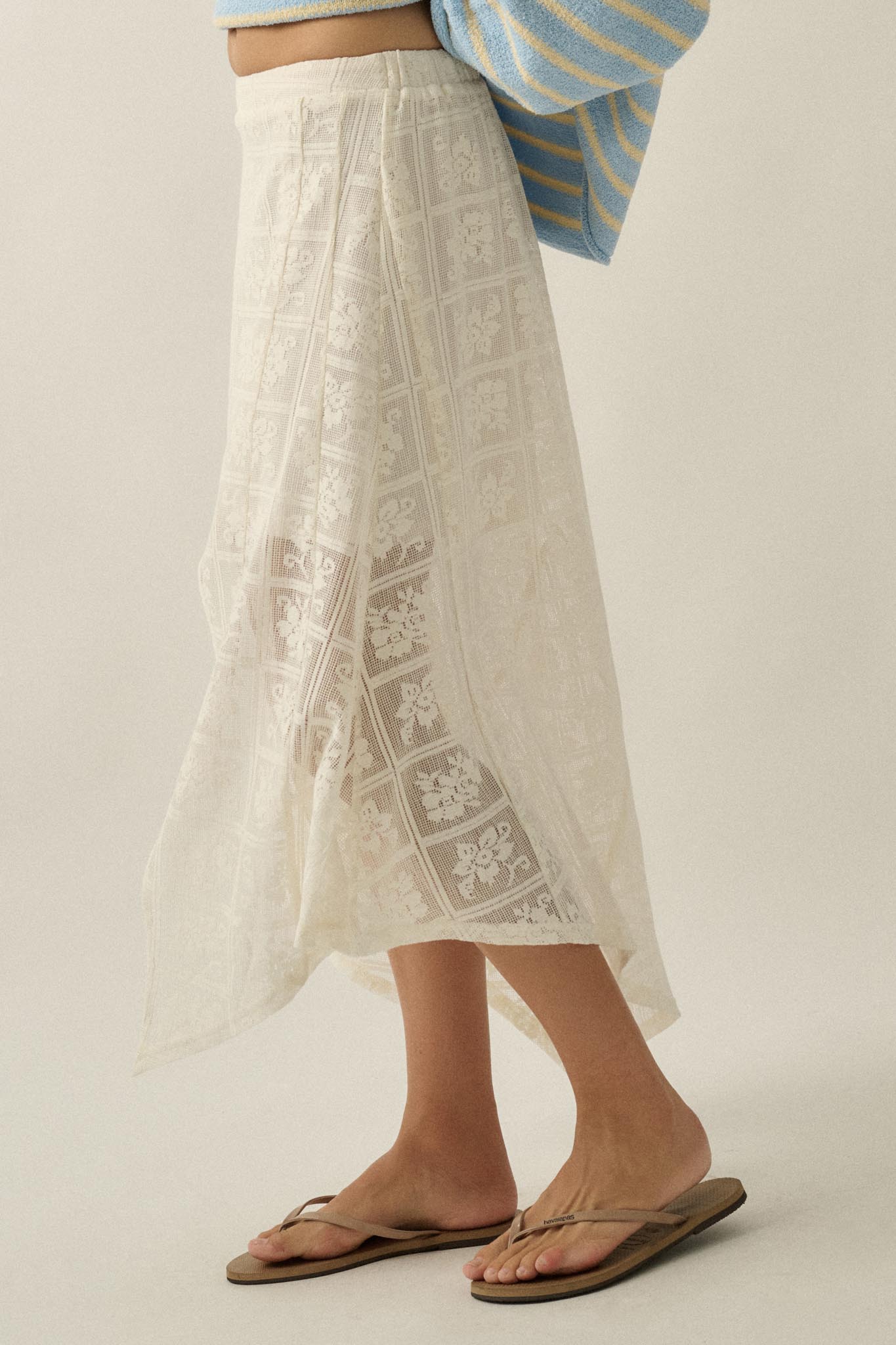 Free Your Soul Floral Lace Handkerchief Midi Skirt