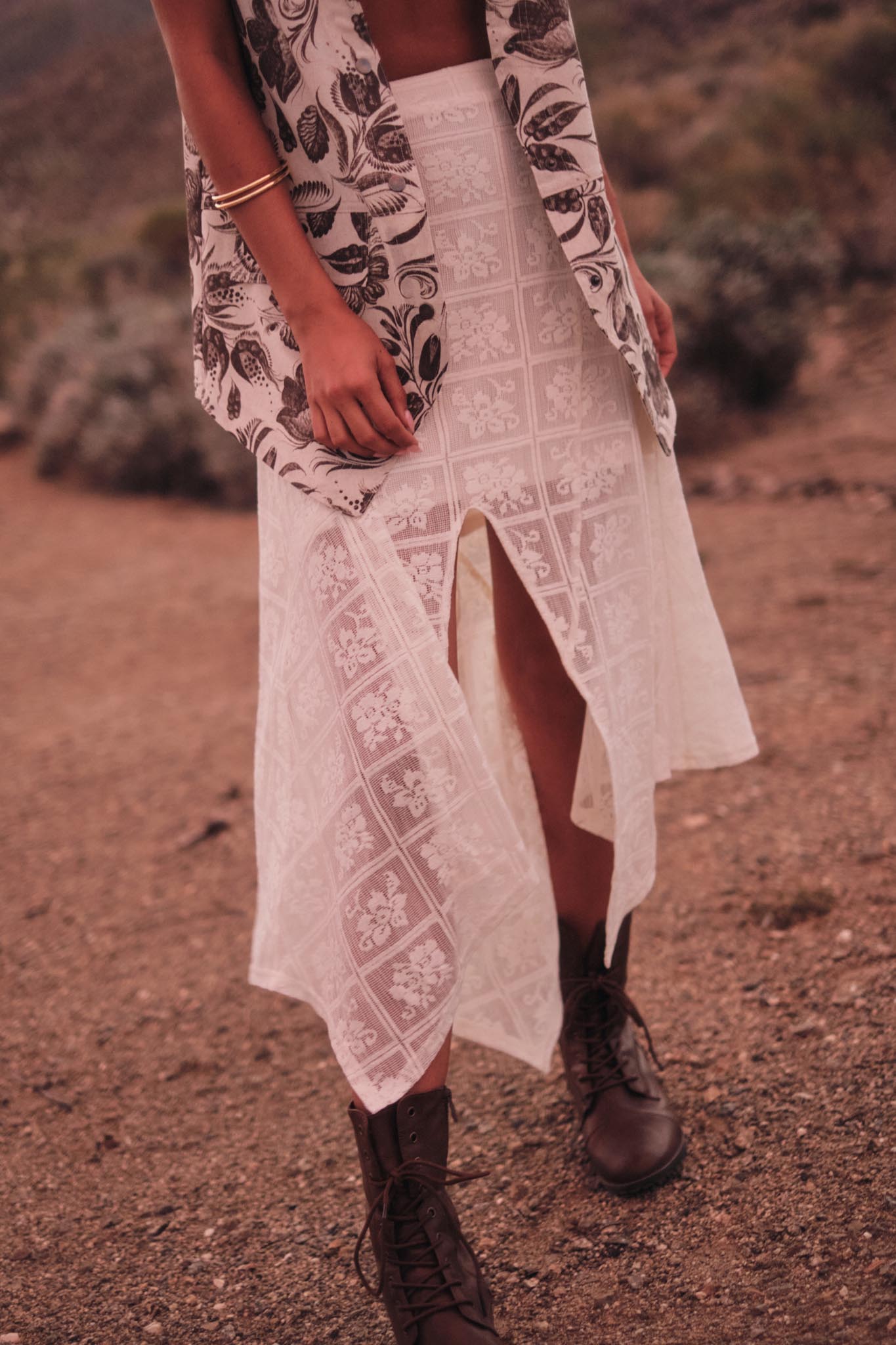 Free Your Soul Floral Lace Handkerchief Midi Skirt