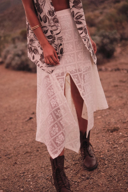 Free Your Soul Floral Lace Handkerchief Midi Skirt
