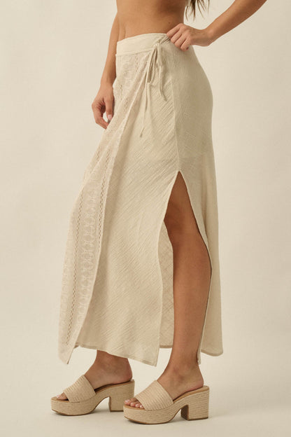 Living Easy Cotton Gauze and Lace Wrap Maxi Skirt
