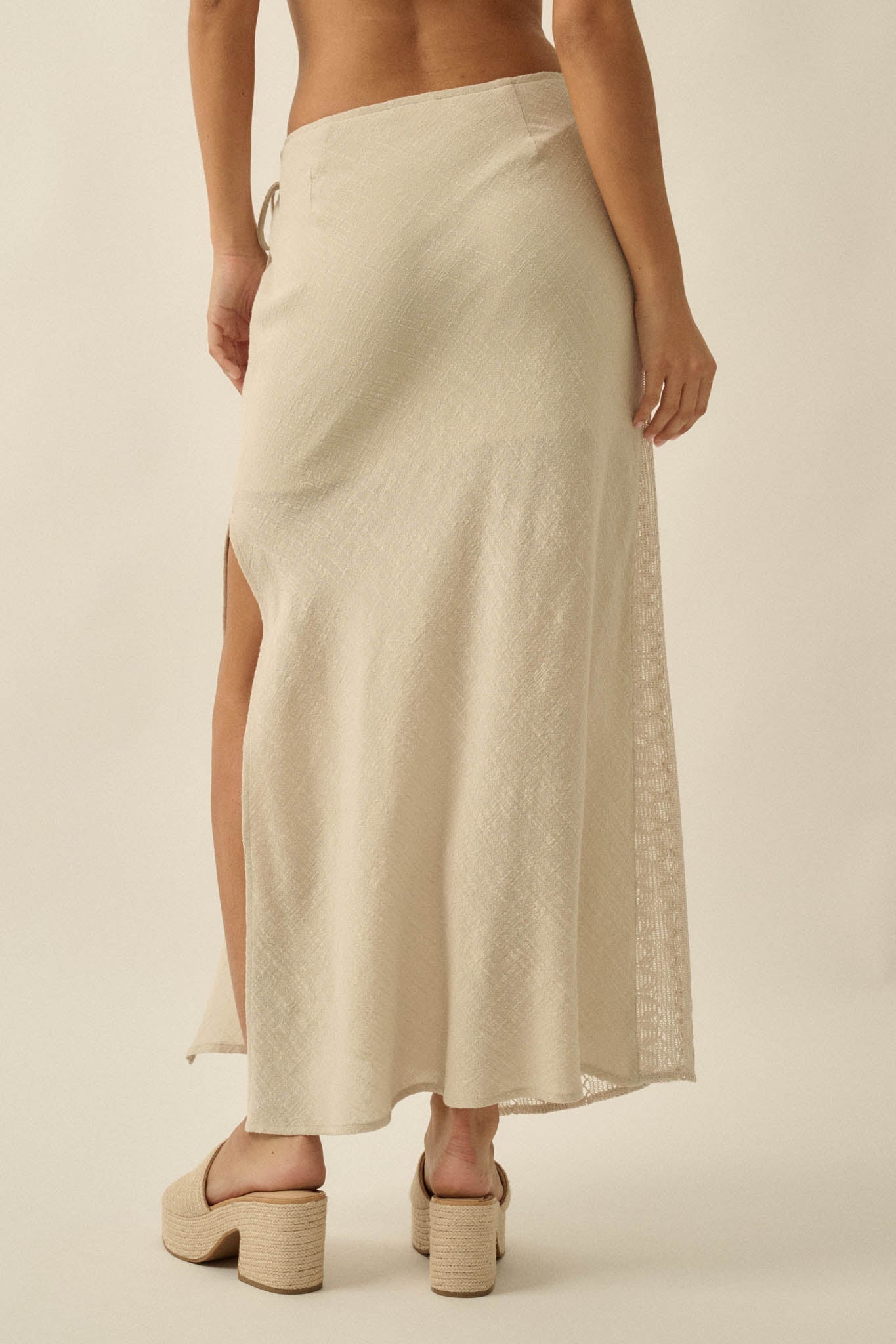 Living Easy Cotton Gauze and Lace Wrap Maxi Skirt