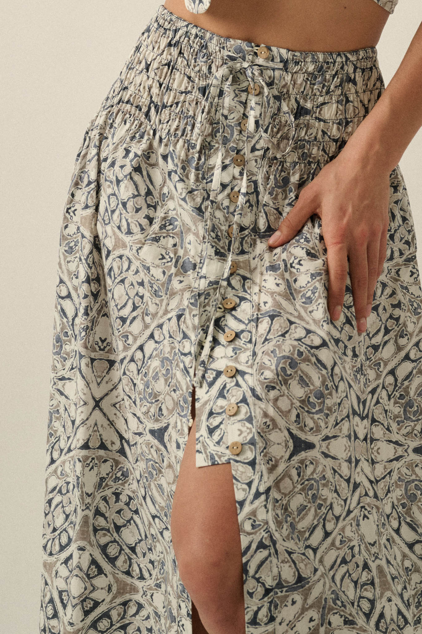 Beautifully Lost Abstract-Print Button-Up Maxi Skirt