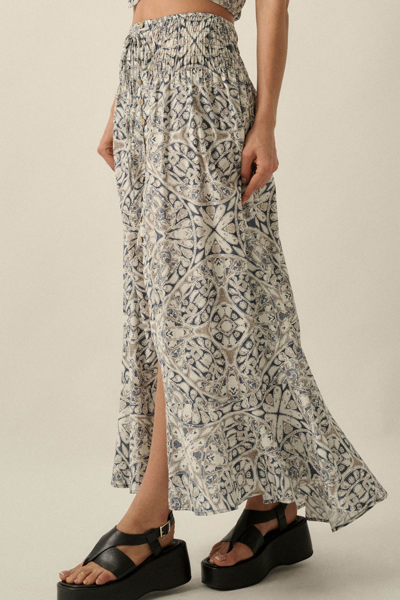Beautifully Lost Abstract-Print Button-Up Maxi Skirt