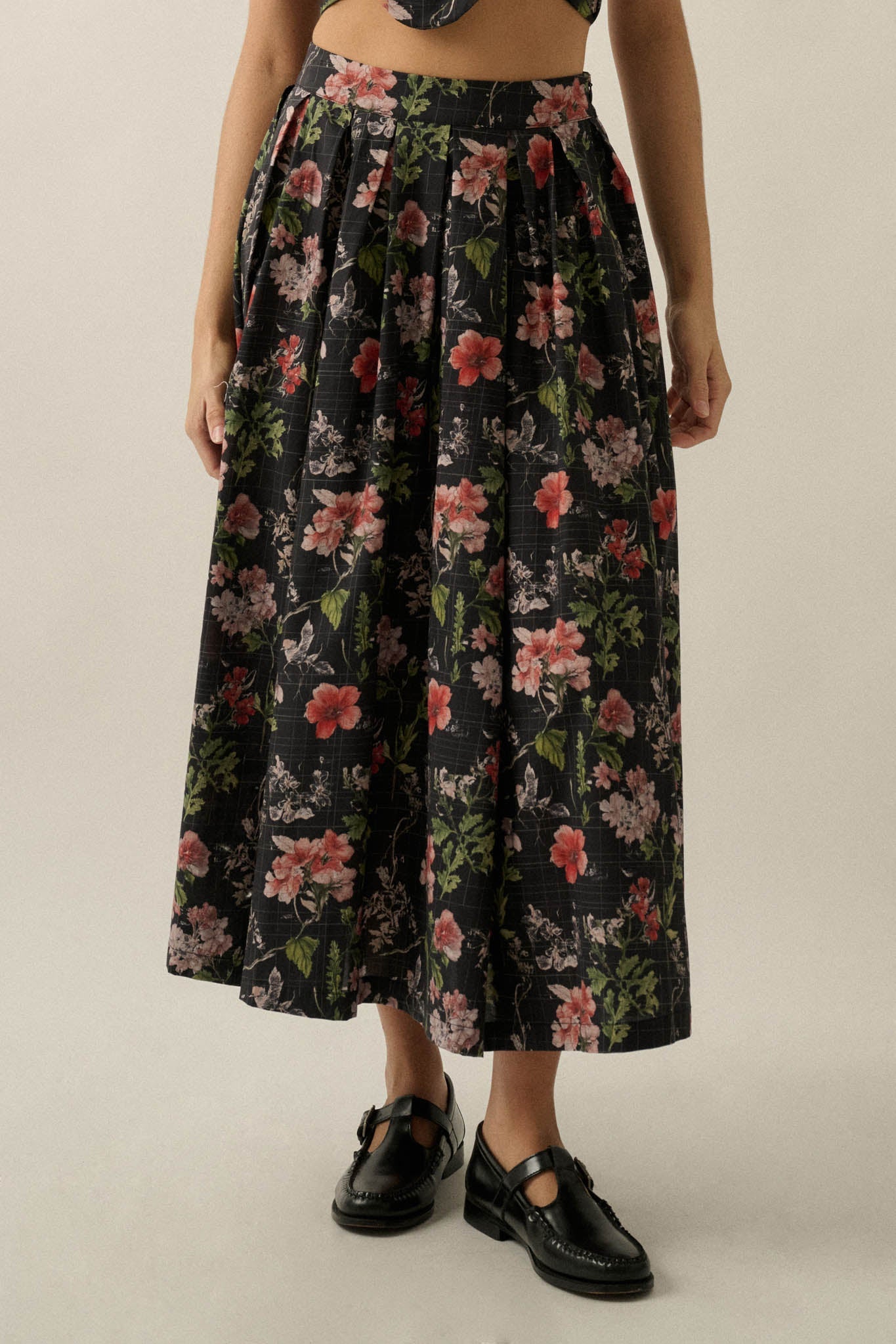 Beautiful Bouquet Floral-Print Pleated Midi Skirt